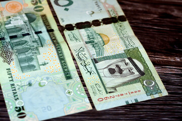 Saudi Arabia 50 SAR fifty Saudi riyals cash money banknote with the photo of king Abdullah Bin...