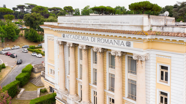 Aerial view of the Romanian Academy located in Rome near the Villa Borghese gardens, Italy. It's a research institution. 