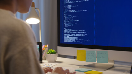 Asia people MBA college woman work busy at late night home office online study laptop typing coding search data for future job career reskill upskill in workforce IT cyber class remote virtual learn.