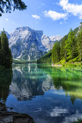 Fototapeta na wymiar Lago di Braies, beautiful lake in the Dolomites