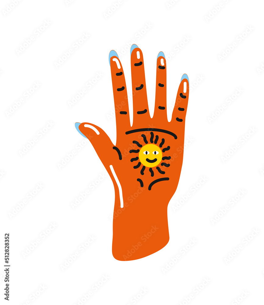 Wall mural hand with printed sun