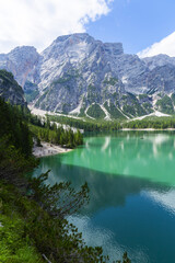 Fototapeta na wymiar Lago di Braies, beautiful lake in the Dolomites