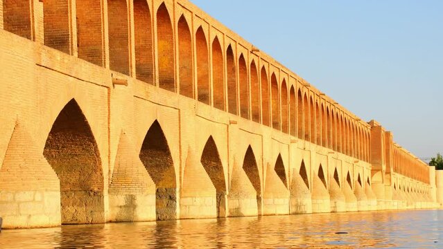 sfahan, Iran - May 2022: SioSe Pol or Bridge of 33 arches, one of the oldest bridges of Esfahan and longest bridge on Zayandeh River
