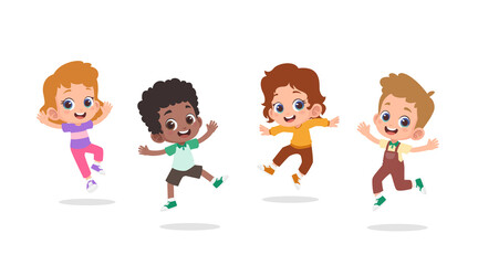 Group of happy children jumping