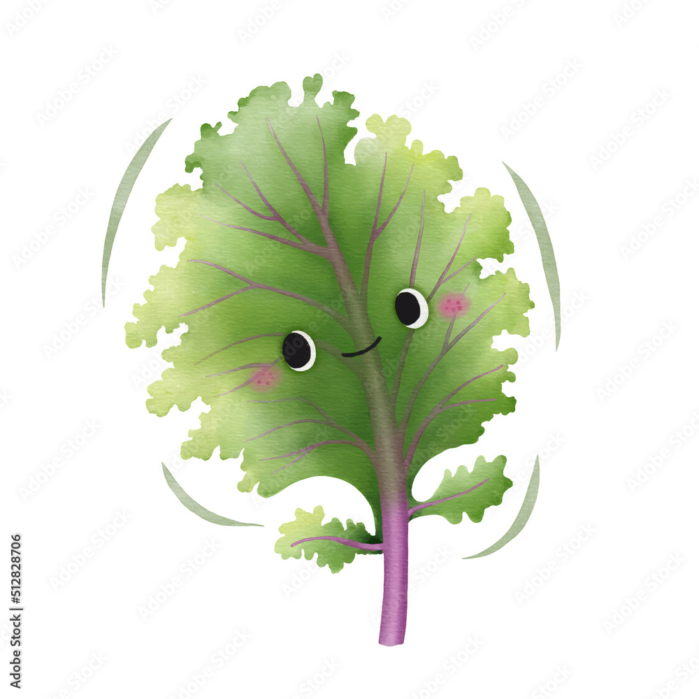 Wall mural watercolor cute red kale leaf cartoon character. vector illustration.