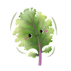 Watercolor cute red kale leaf cartoon character. Vector illustration.