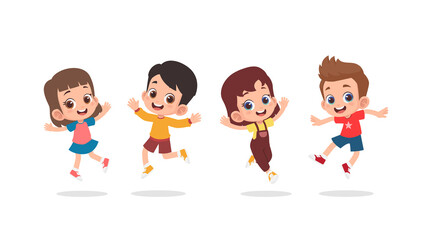 Group of happy children jumping