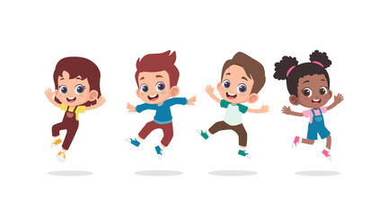 Group of happy children jumping