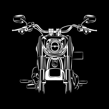 Cruiser Motorcycle Touring Silhouette Front View on Black Background. Perfect for print and cut on t-shirt, background, banner, posters, web, etc.