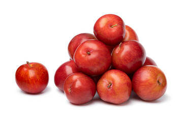 Fototapeta na wymiar Heap of fresh sweet cherry plums isolated on white background close up