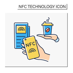 NFC technology line icon. Contactless payment.Banking terminal for buying coffee. Contactless payment concept. Isolated vector illustration. Editable stroke