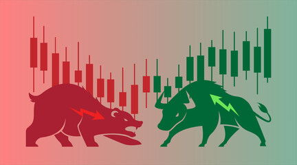 stock bull and bear icon logo with arrow design for investment market
