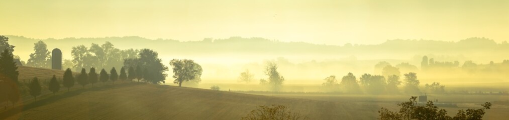 Beautiful farm country scene in the misty golden morning light | Amish country, Ohio