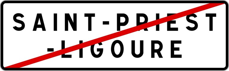 Panneau sortie ville agglomération Saint-Priest-Ligoure / Town exit sign Saint-Priest-Ligoure