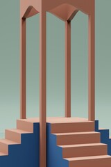 3D render texture stairway with door frame abstract background illustration