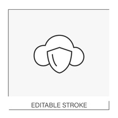  Storage line icon. Protect personal information on online cloud storage. Protective shield. Web service concept. Isolated vector illustration. Editable stroke