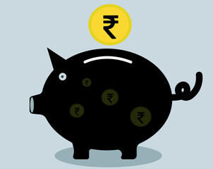2d illustration Indian rupee currency with piggy bank