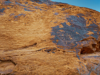 Petroglyphs, Valley of Fire Nevada believed to carved as much as 2500 years ago carved by ancient Native American cultures including the Basket weaver and Pueblo peoples.