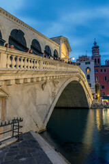 The Rialto Bridge and the Grand Canal in Venice on a summer evening