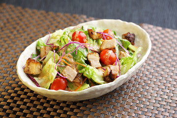 ChaShu Salad served in a dish isolated on wooden table background side view of singapore food
