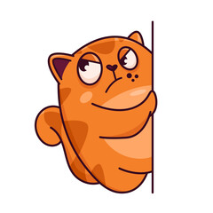Cute red cat. Peeps around the corner and eavesdrops. Cat character hand drawn style, sticker, emoji - 512835585