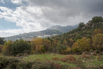 Views of the Mediano Stream, in the Hueco de San Blas Valley, a very popular place for hikers located in the municipality of Manzanares el Real, province of Madrid, Spain