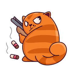 Cute Red Cat Character with a rifle. Shows negative emotion: 