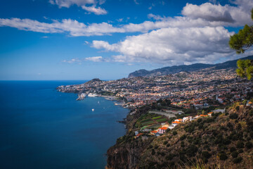 Fototapeta na wymiar Panoramic view over Funchal, from Miradouro das Neves viewpoint, Madeira island, Portugal. October 2021