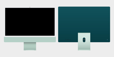 Modern green computer with blank screen. Vector graphic