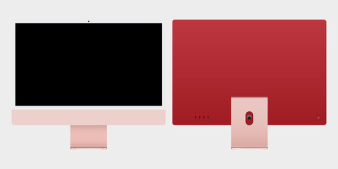 Modern pink computer with blank screen. Vector graphic