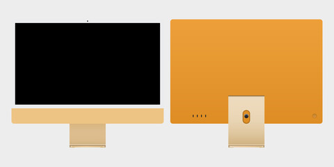 Modern yellow computer with blank screen. Vector graphic - obrazy, fototapety, plakaty