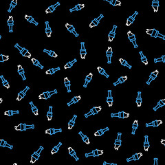 Line Torch flame icon isolated seamless pattern on black background. Symbol fire hot, flame power, flaming and heat. Vector