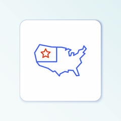 Line USA map icon isolated on white background. Map of the United States of America. Colorful outline concept. Vector
