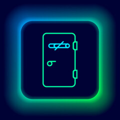 Fototapeta premium Glowing neon line No smoking area icon isolated on black background. Cigarette smoking prohibited sign. Colorful outline concept. Vector