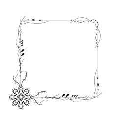 Abstract Black Simple Line Square With Leaf Leaves Frame Flowers Doodle Outline Element Vector Design Style Sketch Isolated Illustration For Wedding And Banner