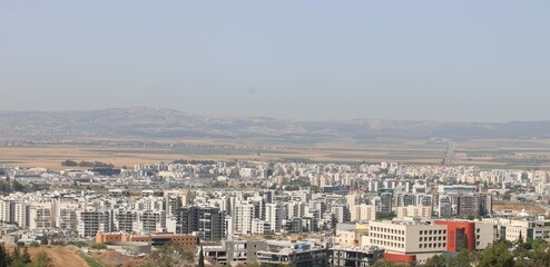 The city of Afula in the Jezreel Valley seen from above
