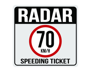 70km/h fine for speeding. Sign indicating speed camera.