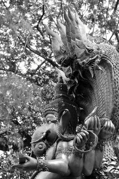 Big Ganesha statue, Lord of Success. Black and white color. Thai Antiques and thai ancient remains is a public place, anyone can visit, take pictures and no copyright.