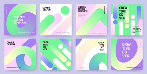 Creative covers or posters in modern minimal style for corporate identity, branding, social media advertising, promo. Modern layout design template with trendy dynamic fluid gradient lines