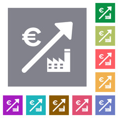 Rising power plant european Euro prices square flat icons