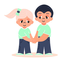 Illustration of a cute couple. Happy young couple. Girl and guy holding hands. Vector illustration isolated on white background in cartoon style