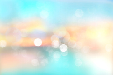 Sea shore sunset blurred view background.Vocation concept backdrop.Horizon coast defocused illustration.