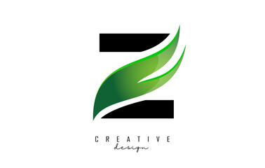 Vector illustration of abstract letter Z with leaf, eco, natural design. Letter Z logo with creative cut and shape.