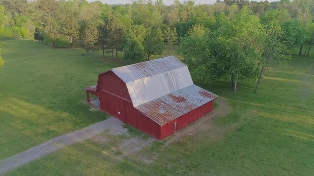 Red barn at sunset