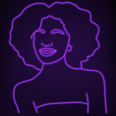 A continuous line of an abstract face with a neon effect.