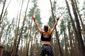 healthy lifestyle fitness sporty woman running early in the morning in forest area, fitness healthy lifestyle concept