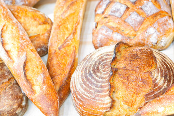Lots of bread on the store window in Istanbul bakery.