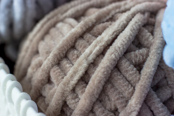 Close-up of a coil of plush Cream yarn