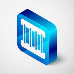 Isometric Prison window icon isolated on grey background. Blue square button. Vector