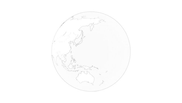 Planet Earth rotating, outline in black and white, looped motion graphics